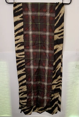 "Bufanda oblonga de seda Talbots marrón cebra a cuadros 13"" X 64""" Foto 1 de 4