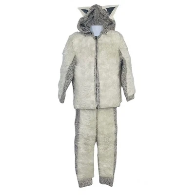 Calça moletom lobo pele sintética branca cinza fantasia animal costurada à mão tamanho S - Imagem 1 de 4