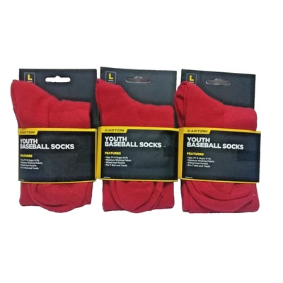 3 pares de calcetines de béisbol Easton juveniles L rojos talla 7Y - 9 (edades 9-11) 3 pares Foto 1 de 4
