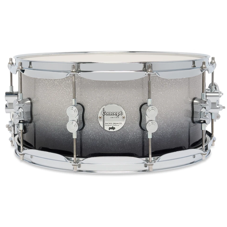 PDP Concept Maple 6.5x14 Silver to Black Sparkle Fade Lacquer Snare - Image 1 of 1