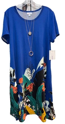 Nuevo con etiquetas Vestido LuLaRoe Grande Azul Real Sumergido Floral Jessie Swing con Bolsillos Foto 1 de 4