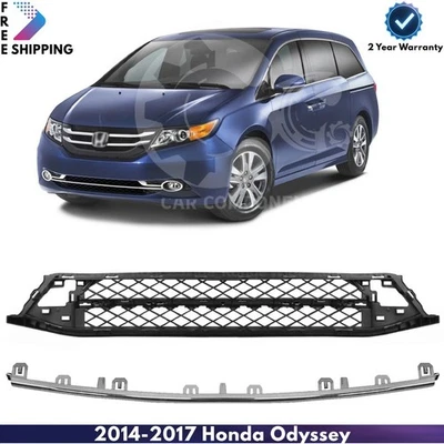 Front Bumper Lower Grille Mesh & Chrome Molding Kit For 2014-2017 Honda Odyssey Foto 1 de 4