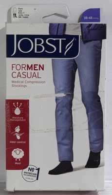 JOBST FORMEN CASUAL Blk Knee High Closed Toe WOOL COMPRESSION SOCKS 30-40mmHg LG - Image 1 of 4