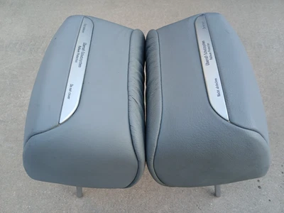 '00-06 BMW E46 "ci" Convertible Rear Seat Gray Grey Leather Headrests Set Pair 1 - Image 1 of 4