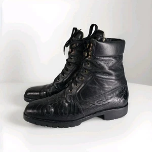 Belvedere Combat Croc Leather Embossed Boots Mens 9.5 Tall Military Exotic Lace - Picture 1 of 17