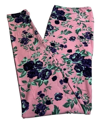 LuLaRoe Leggings TC Alto Curvilíneo Divertido Floral ROSA PÚRPURA Rosa Peonía Flor Informal Foto 1 de 4