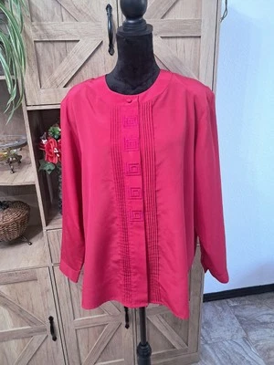 Blusa vintage Hill & Archer 20W rosa con botones con adornos geométricos Foto 1 de 4