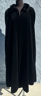 JS Collection Long Black Cotton Velvet Sleeveless Cape Opera Coat - Image 1 of 4