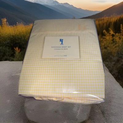 Nuevo juego de sábanas gemelas Pottery Barn Kids amarillo guinga última Foto 1 de 4