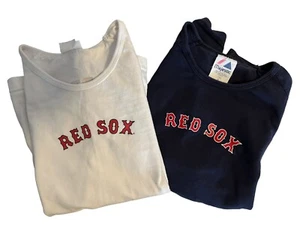 Lot Of 2 Boston Red Sox Shirt Majestic White Ortiz #24 Navy Pedroia #18 GIRLS XL - Picture 1 of 8