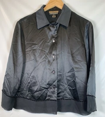 Blusa Top Finity Naturals Negra Seda Vintage Borde Terciopelo Abotonado Para Mujer’s 12 Foto 1 de 4