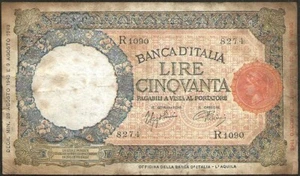 Italy - bank note Of 50 Lire 23-08-1943 The Louve ! P#66 - Picture 1 of 2