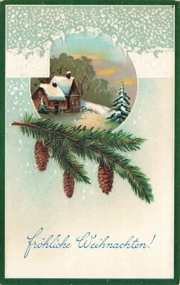 Merry Christmas! Fir Branches Schneelandschaft Winter Home Postcard Ak - Bild 1 von 2