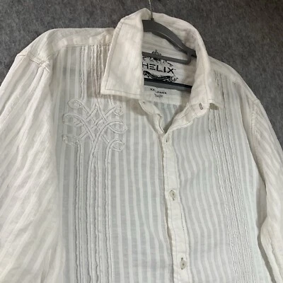 Camisa Helix Para Hombres 2XL XXL Blanca Rayas Manga Larga Abotonada Rockabilly Y2K Club Foto 1 de 4