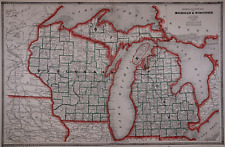 1884 Cram's Atlas, County & Railroad Map ~ WISCONSIN - MICHIGAN ~ Free S&H