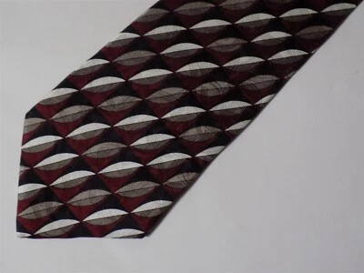 HENRY GRETHEL Italian Silk Necktie Burgundy Black White Tan 56" x 4" WIDE - Image 1 of 2