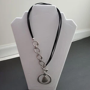 Premier Designs Circle Drop Necklace Multi Black Corded Distress Style Pendant - Picture 1 of 6