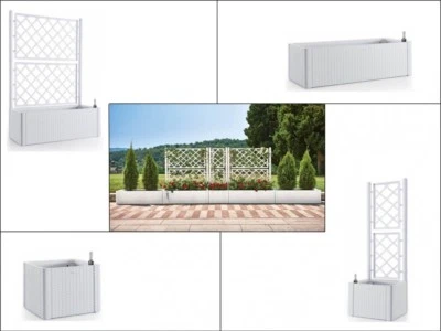 Pflanzkasten Spalier Rankgitter Sichtschutz Kunststoff Rattan Weiß Groß Garten  - Bild 1 von 3