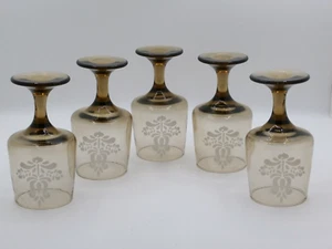 Vintage Pfaltzgraff Village Pattern Wine Goblets Footed Drinking Glasses Set/5 - Picture 1 of 4