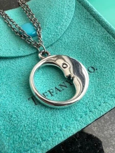 Tiffany & Co. Man In The Moon Double Chain Pendant Necklace Silver 925 16" - Picture 1 of 10