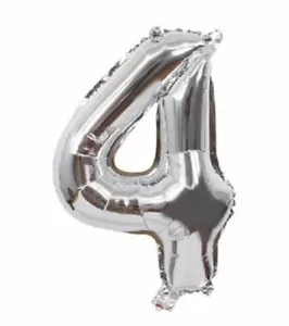 Giant Birthday Foil Balloon 40" Number 4 Banner Self Inflating Party SILVER N4 - Bild 1 von 4