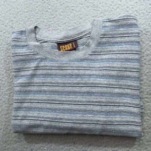 Vintage Faded Glory Shirt Men Large Gray Multi Stripe Crew Neck Y2K Sun Fade - Picture 1 of 13