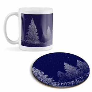 Mug & Round Coaster Set - Artistic Christmas Tree Design #16813