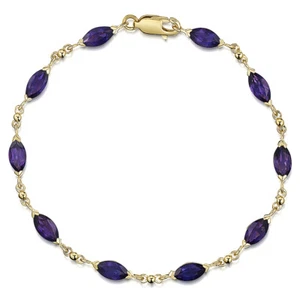 9ct Yellow Gold Bracelet with 10 Oval Shaped Amethyst Stones - Picture 1 of 5