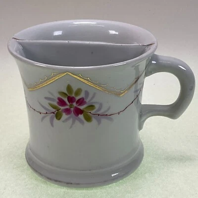 Antique Ironstone Shaving Scuttle Mug Purple Flowers & Leaves - Image 1 of 4