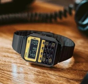 Casio Vintage CA-500WEGG-9B Black Stainless Steel Calculator Digital Men's Watch - Picture 1 of 5