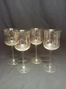 Tuscany Floral Etched Design Wine Glasses, Hand Made, Set of 4, 7" H - Picture 1 of 6