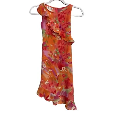 Maxi Vestido Bonnie Jean Niñas Talla 8 Naranja Floral Asimétrico Cascada Foto 1 de 4