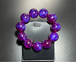 Top Quality six star effect Purple Star Sapphire Lab-Created Round Bead Bracelet