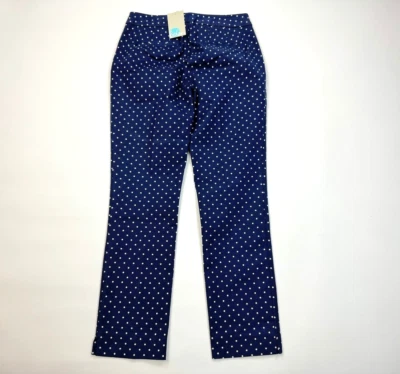 Boden Straight Leg Polka Dot Pants Women 6P NWT Stretch Cotton Zip Closure Navy - Image 1 of 4