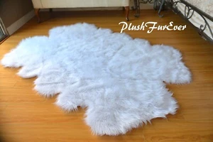 5' x 7' Snow White Winter Faux Accent Rug New Quad Sheepskin Cute Christmas Rugs - Picture 1 of 7