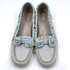 Women's Sperry Topsider Boat Shoes 8.5 Loafers Angelfish Rafia Slip On Blue Gray - Picture 1 of 14