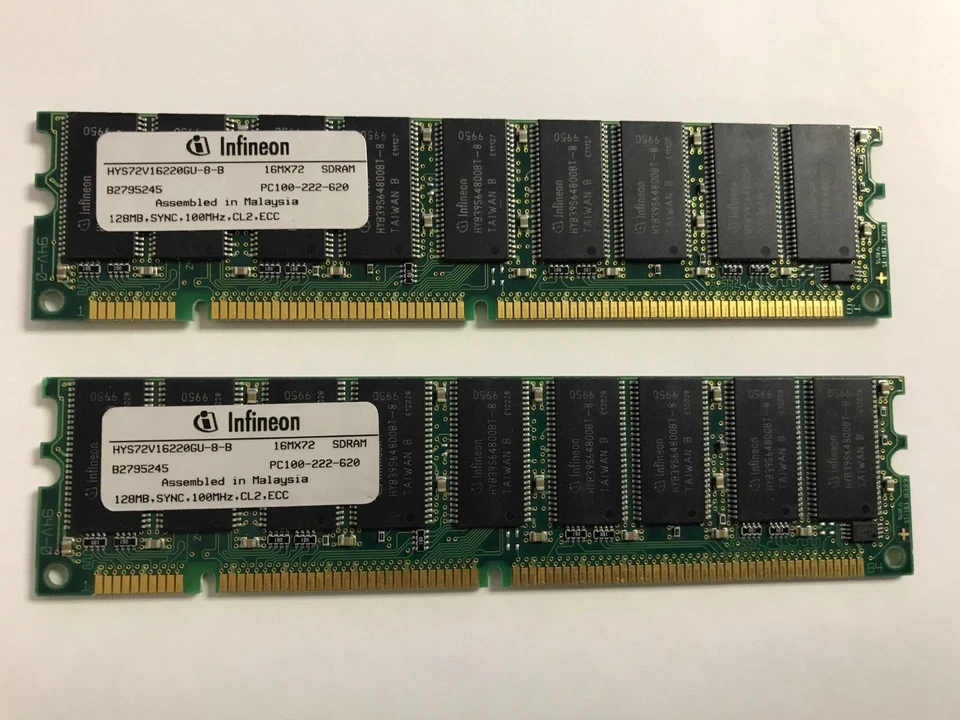 2X Infineon 128MB SDRAM PC100 ECC 168PIN 18 Chip 2RX8 Memory  HYS72V16220GU-8-B - Image 1 of 1