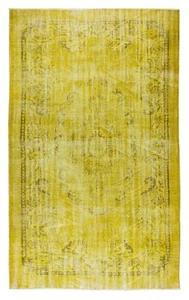 6.3x10 Ft Contemporary Handmade Turkish Vintage Area Rug Over-Dyed in Yellow - Picture 1 of 5