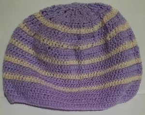 New handmade crochet Hat adult or teen beanie polyester and cotton yarn stripe - Picture 1 of 4