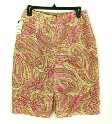 Женская розовая шелковая юбка с узором пейсли с блестками Worthington размер 6 - Изображение 1 из 4