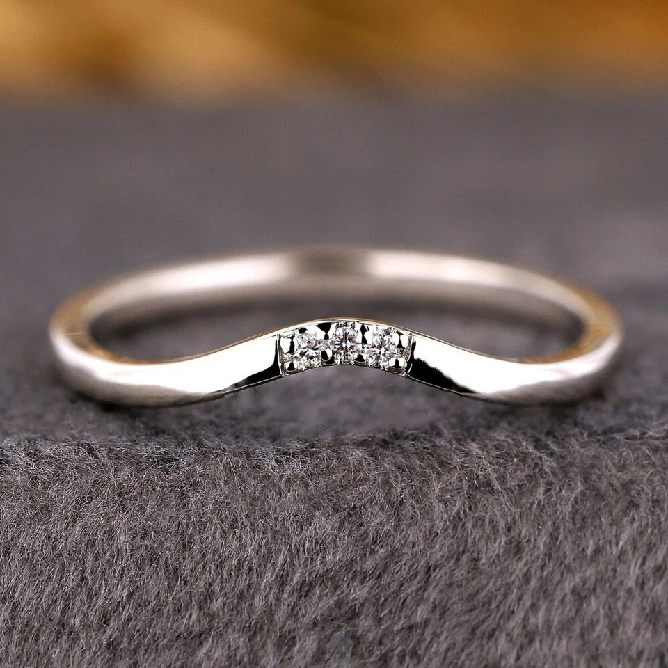 Dainty Three Round Cut 0.03CT Lab-Grown Diamonds 950 Platinum Simple Curved Band - Image 1 of 4