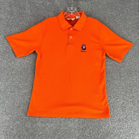 VINTAGE Denver Broncos Polo Shirt Adult Large Orange Short Sleeve 80s Mens * Cover