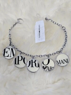Pulsera Emporio Armani Tono Plata y Logo Crema Dije Cadena Ajustable BNWT Foto 1 de 4