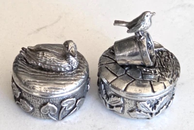 2 x WOODSETTON PEWTER TOOTH/PILL BOX 90's DUCK/FLOWERPOT-BIRD - Image 1 of 4
