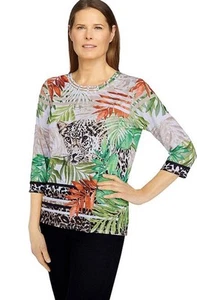 Alfred Dunner Womens Top Shirt  Small Cheetah  Tropical Print  New - Picture 1 of 10