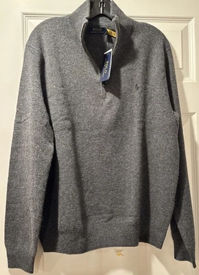 NWT Ralph Lauren Men’s Grey Wool 90% Alpaca 10%  Half Zip Sweater $168- Large - Image 1 of 4