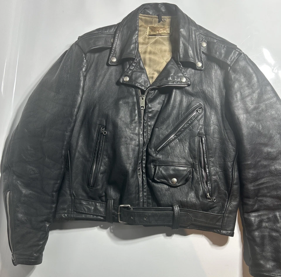 ~ Piel de dirección genuina vintage años 50 (?) Chaqueta de cuero negra BONITA motocicleta Foto 1 de 4