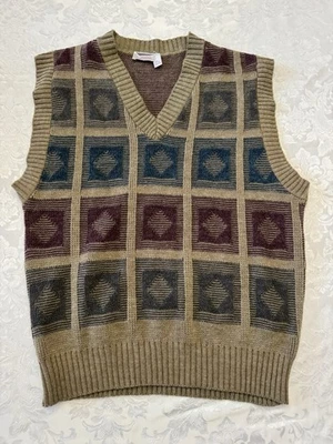 Chaleco Suéter Vintage Talla L Honores Argyle Diamante Marrón Granate Años 80’s Hipster Foto 1 de 4