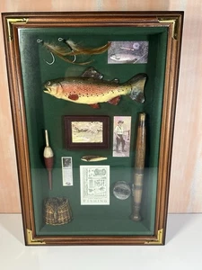 Caja de sombras temática de pesca vintage diorama trucha arco iris colgante de pared 20,5 x 13,5 - Imagen 1 de 9