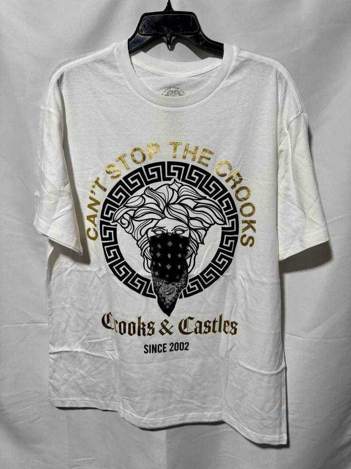 Crooks & Castles футболка мужская размер L белое золото Medusa Y2K уличная одежда - Изображение 1 из 4